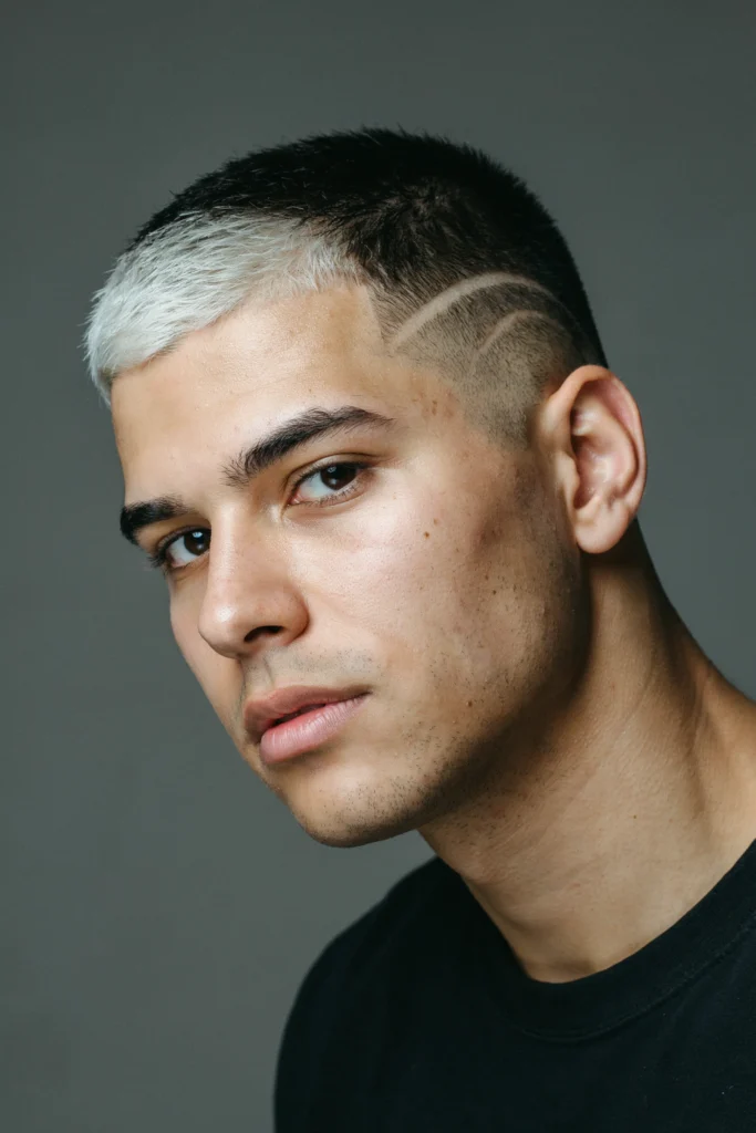 Black and White Buzz Cut with Line Design