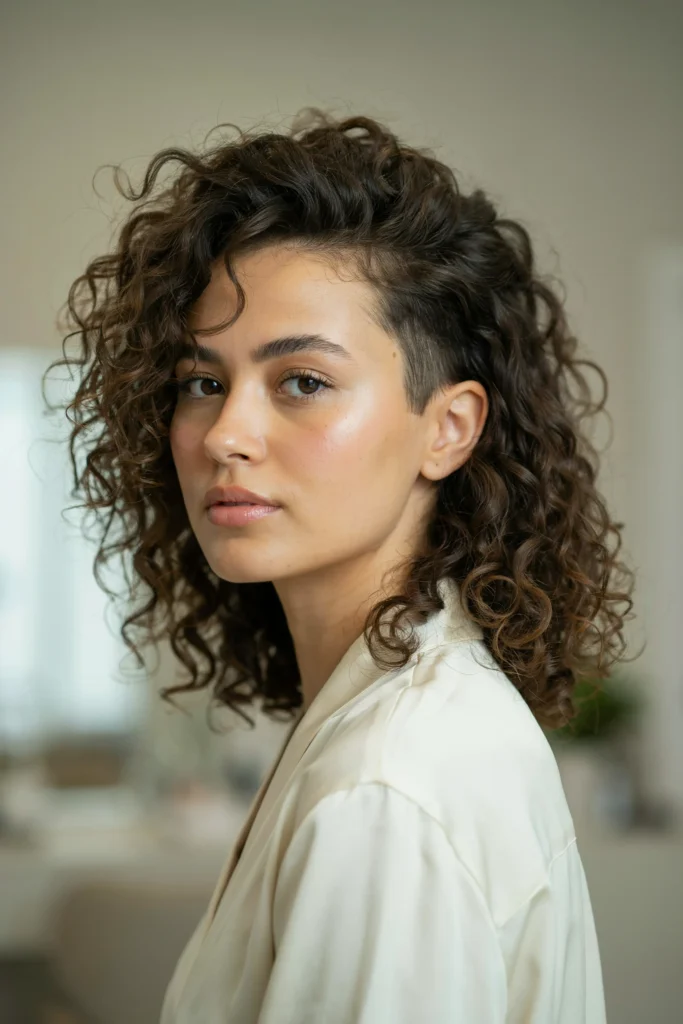Curly Bob-Length Top with Long Undercut Contrast