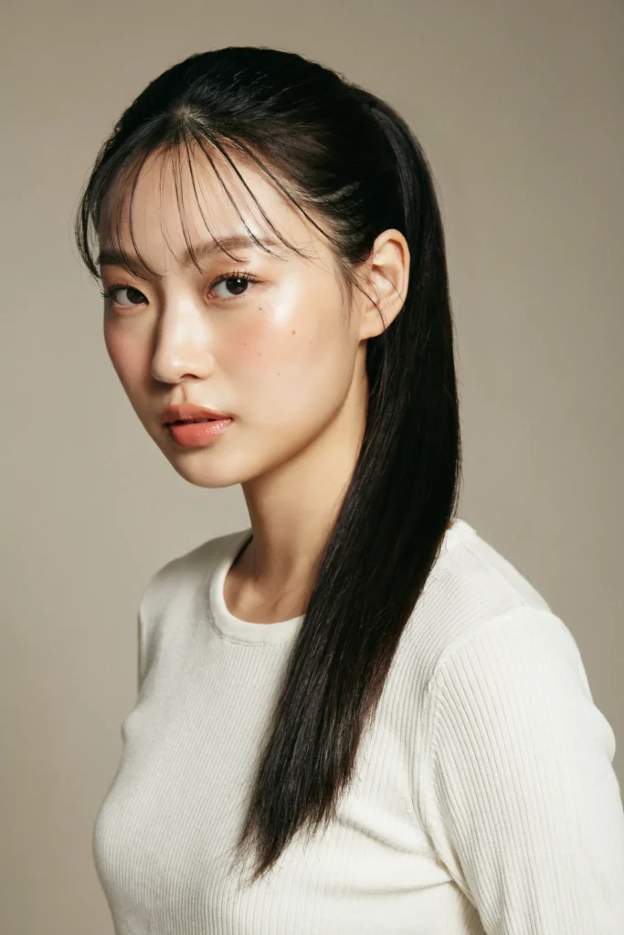 Sleek Ponytail with Korean-Inspired See-Through Bangs