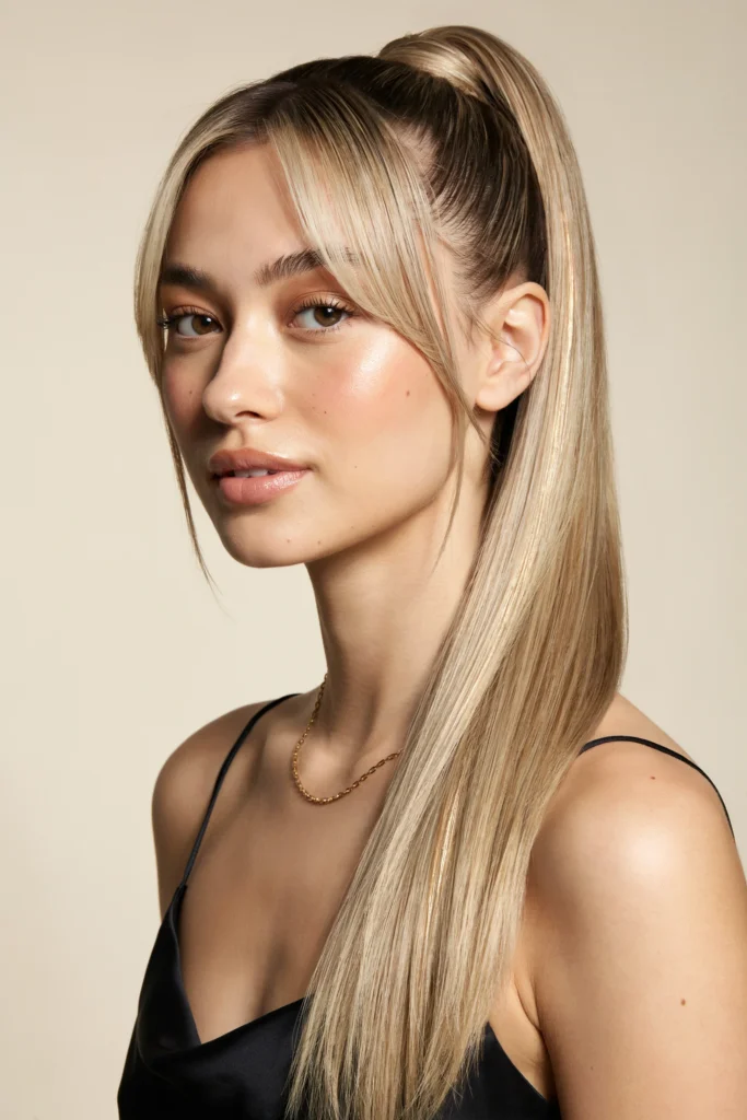 Ponytail with Money-Piece Bangs