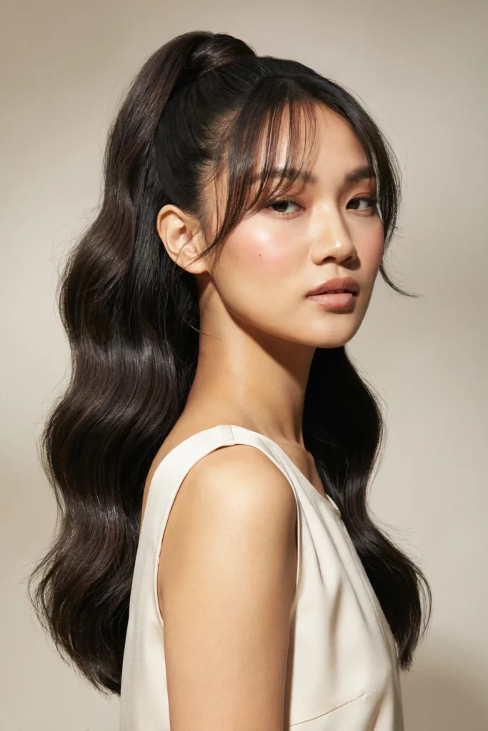Deep Wave Ponytail with Side Bangs