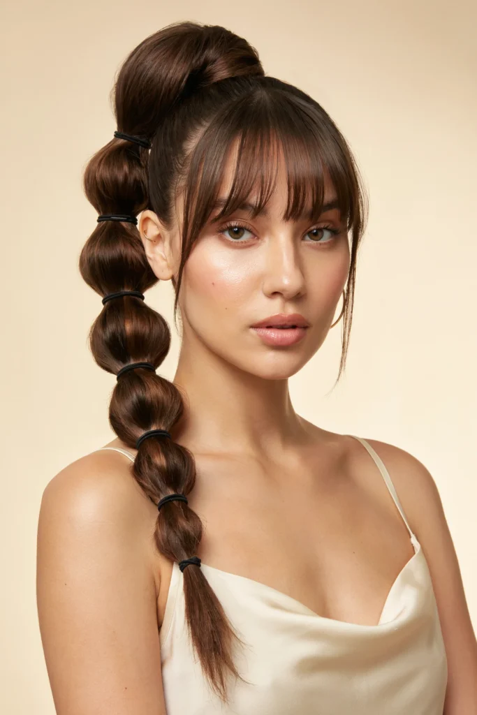 High Bubble Ponytail with Soft Bangs