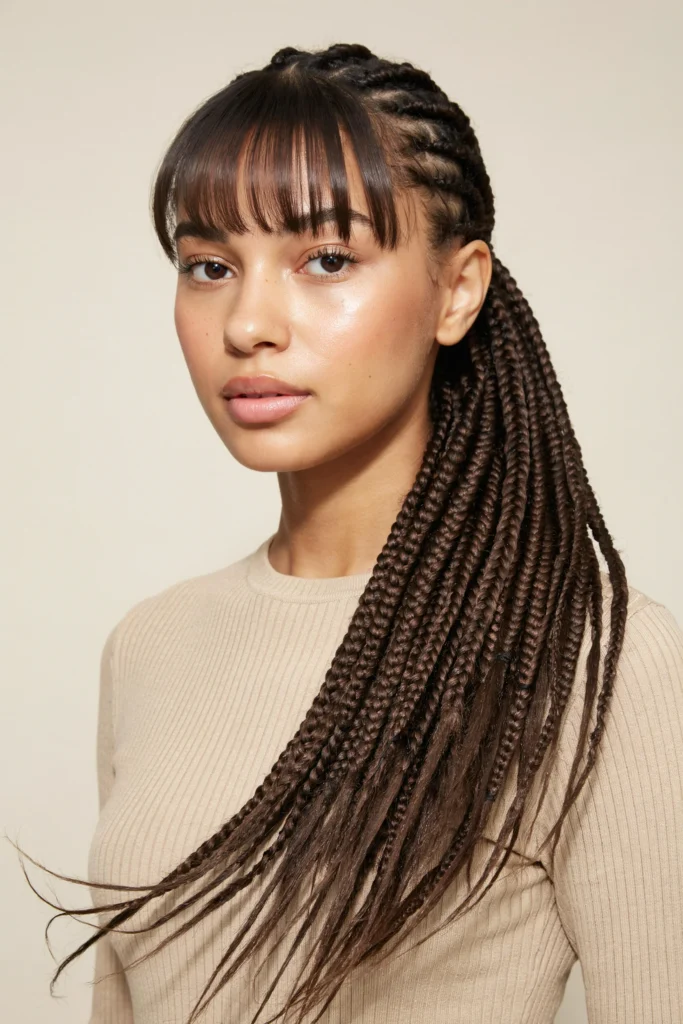 Braided Ponytail with Blunt Bangs