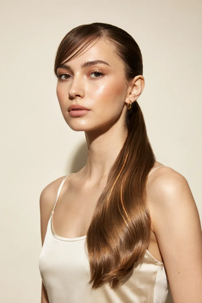 Glamorous Hollywood Ponytail with Side Bangs