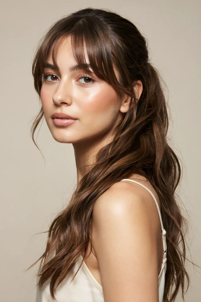 Wavy Ponytail with Layered Bangs