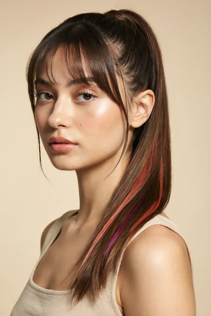 Ponytail with Peekaboo Color and Bangs