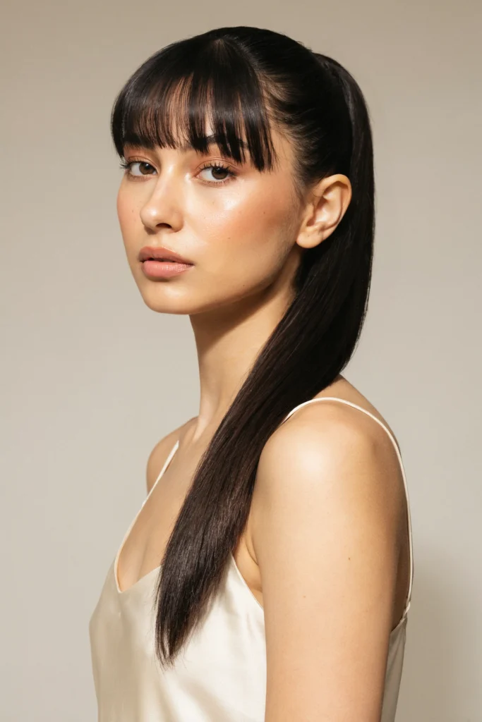 Sleek High Weave Ponytail with Blunt Bangs