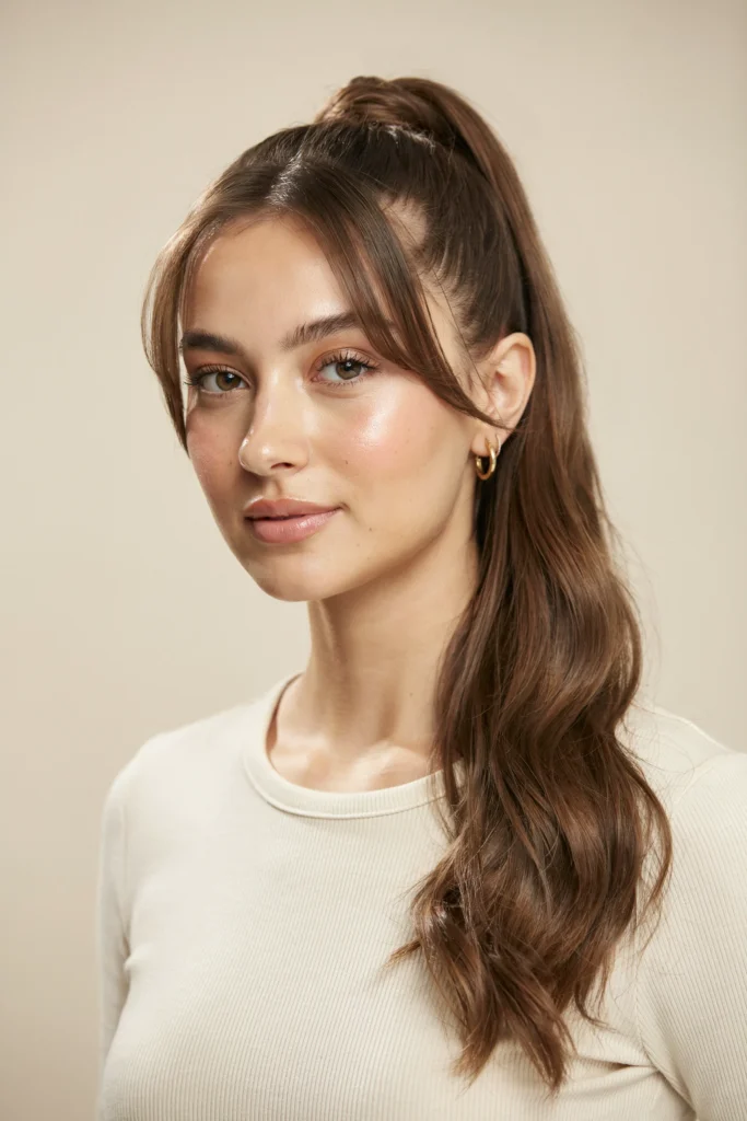 Half-Up Ponytail with Face-Framing Bangs