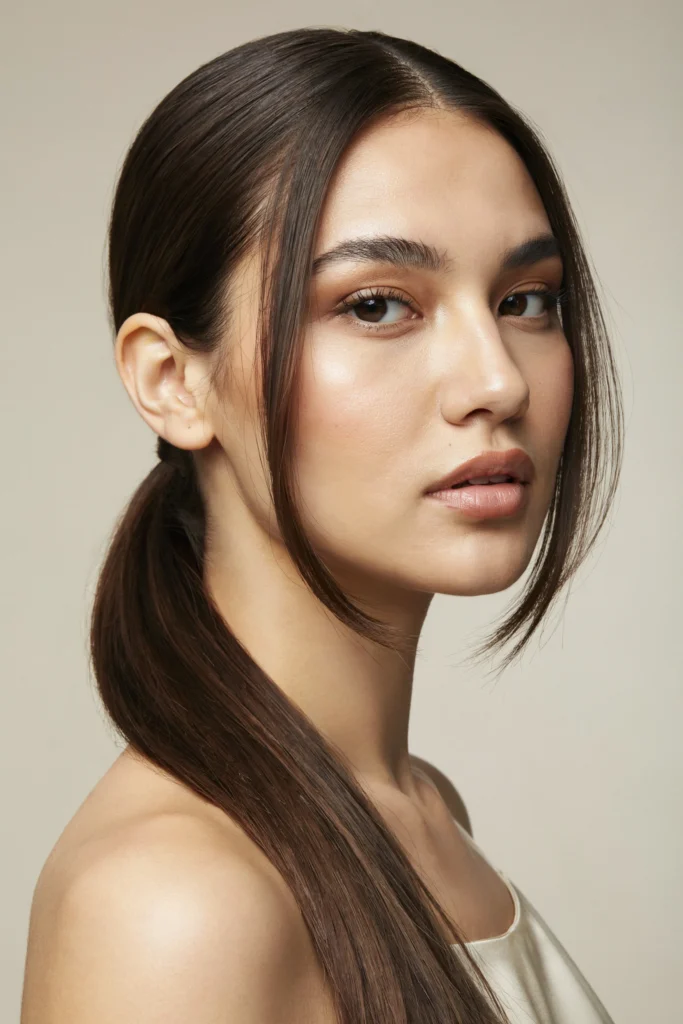 Elegant Low Ponytail with Long Bangs
