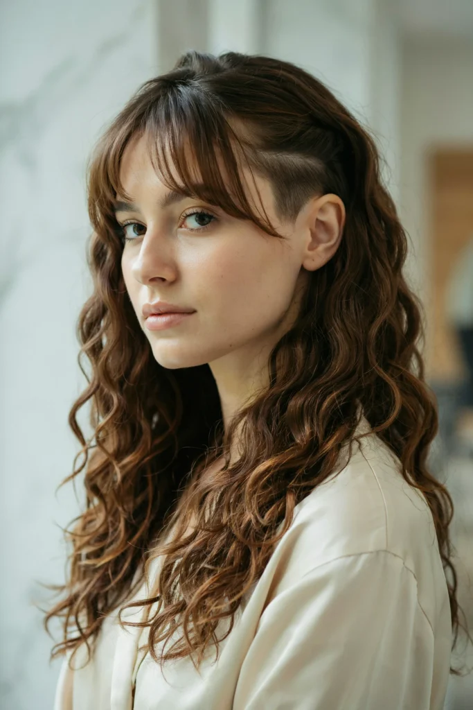 Undercut with Curtain Bangs and Curls
