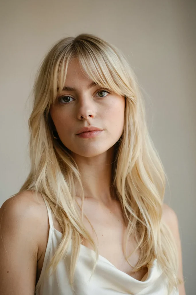 Blonde Long Hair with Bottleneck Bangs
