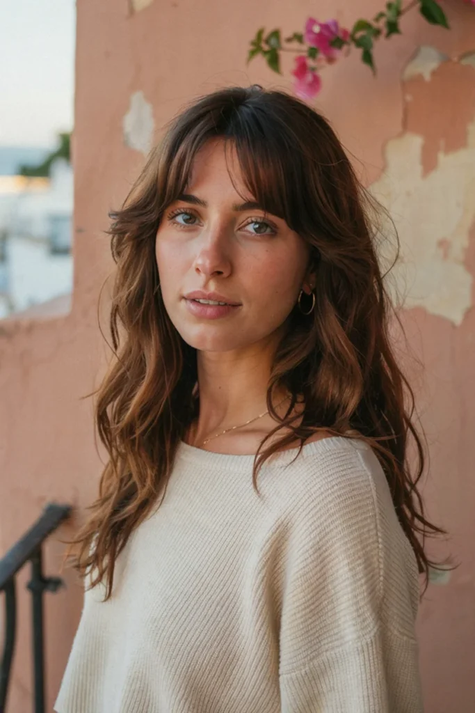Boho-Inspired Long Hair with Bottleneck Bangs