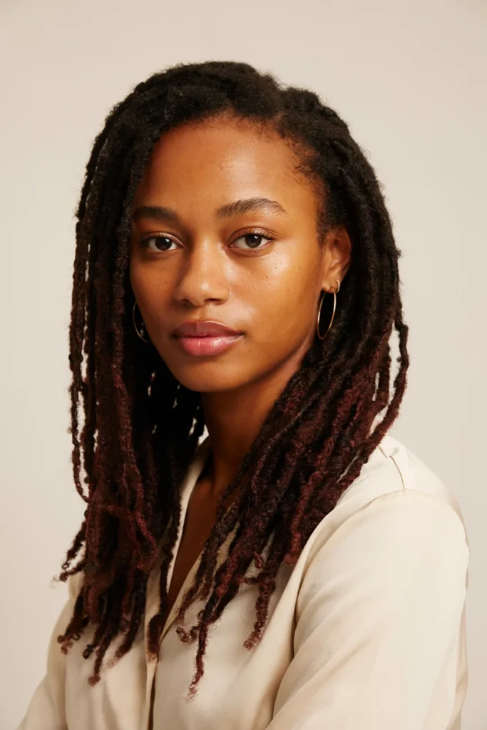 Burgundy Locs With a Clean Fade