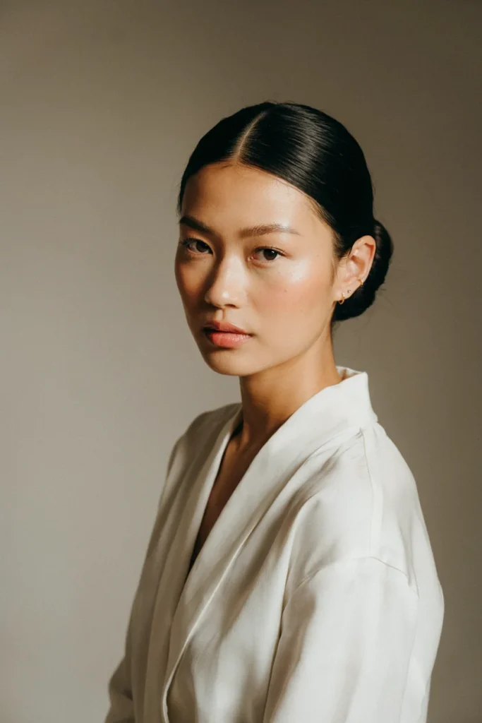 Center-Part Sleek Low Bun (Soft)