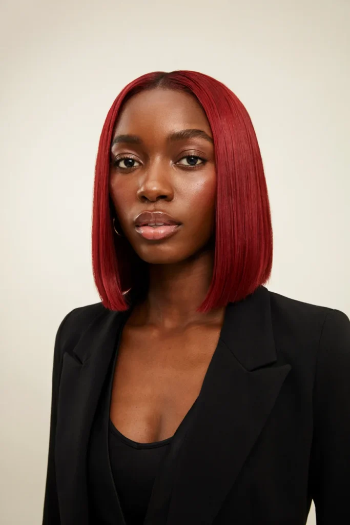 Classic Cherry Red Blunt Bob