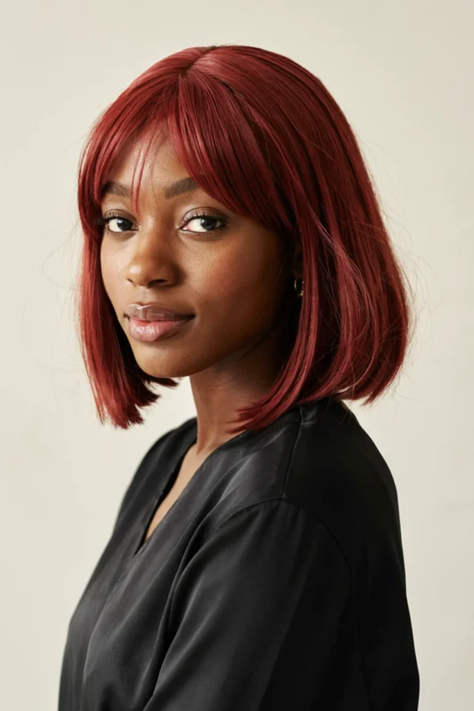 Crimson Bob with Curtain Bangs