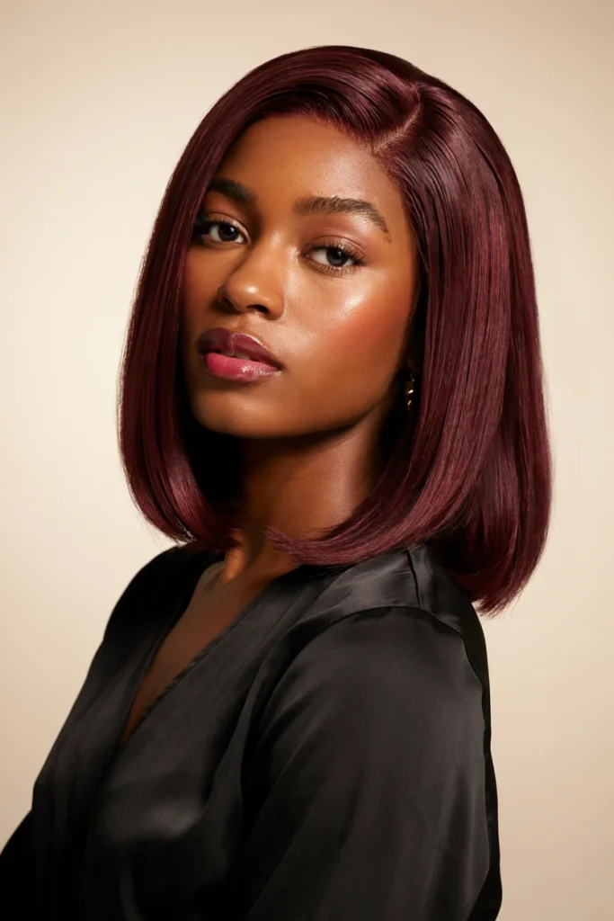 Deep Burgundy Bob with Side Part