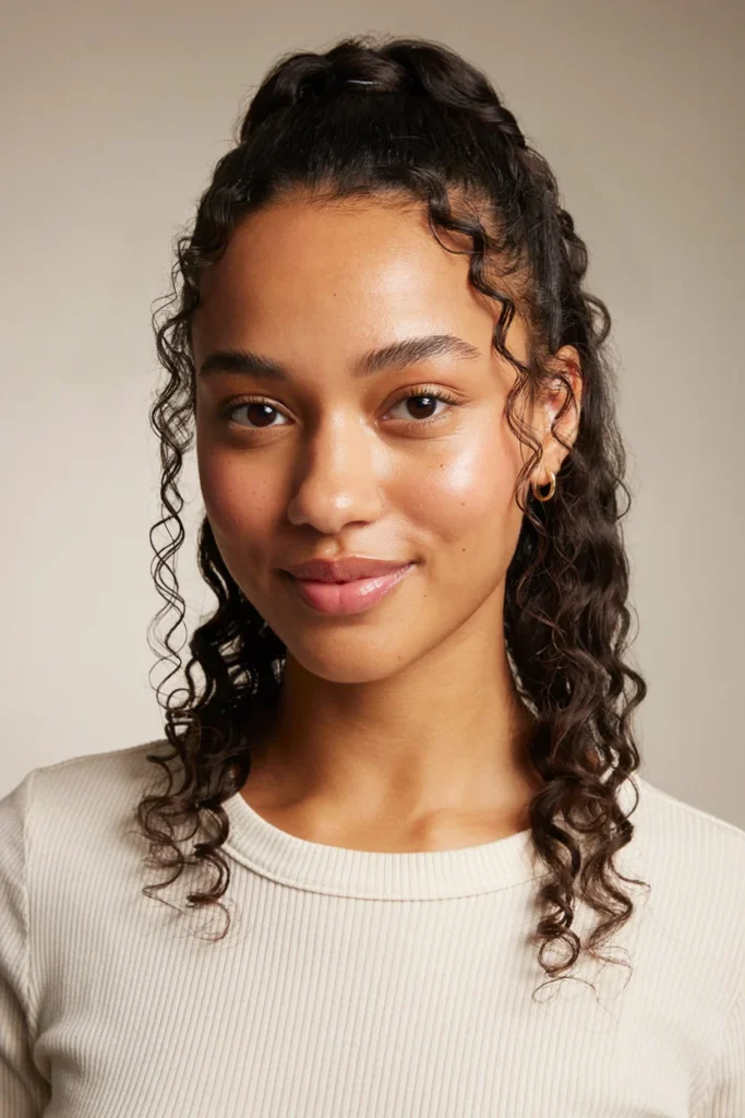 Half-Up Fishtail Braid with Curly Hair