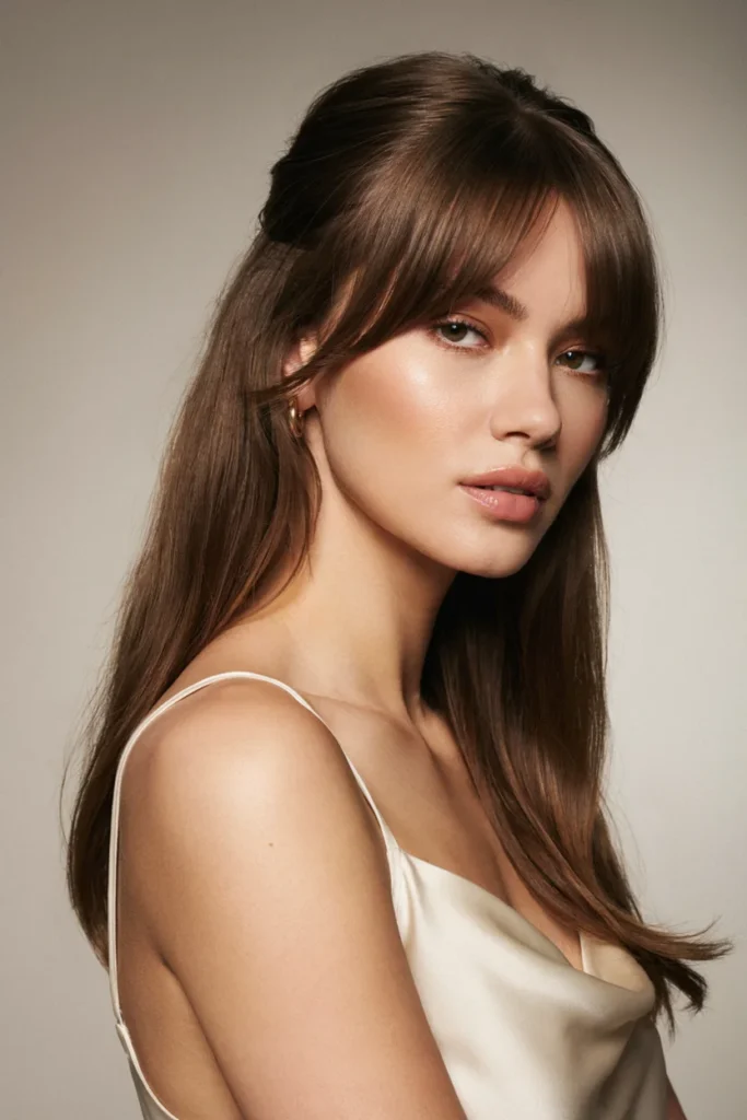 Half-Up Hairstyle with Bold Bangs