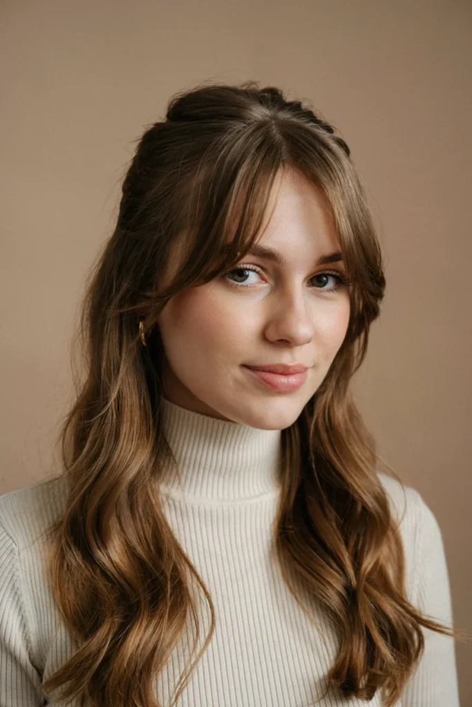 Half-Up Half-Down Style with Bottleneck Bangs