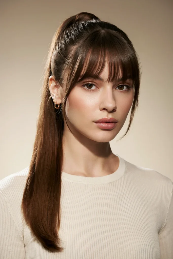 High Ponytail with Bottleneck Bangs