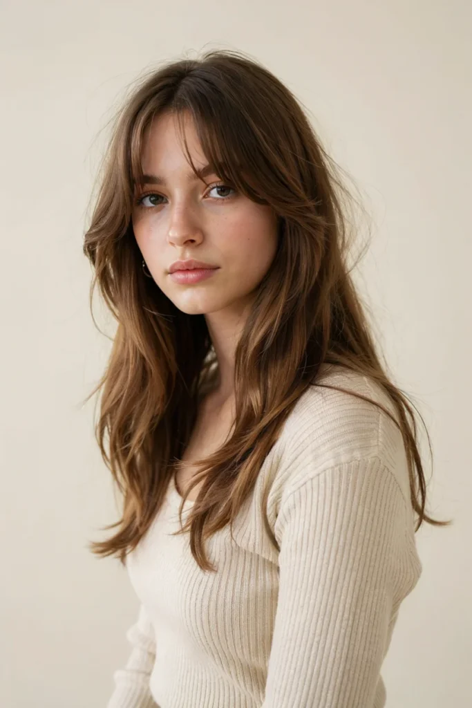 Layered Long Bob with Curtain Fringe