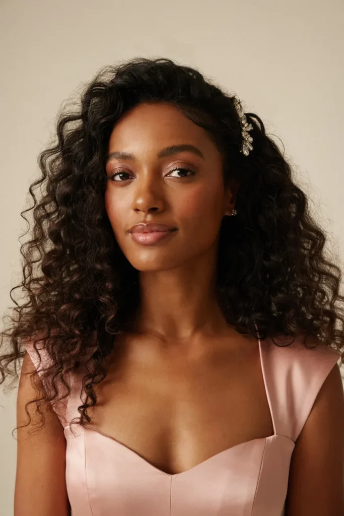 Loose Curls with a Sparkly Hair Clip