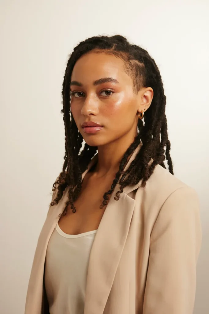 Medium-Length Locs With a Temple Fade