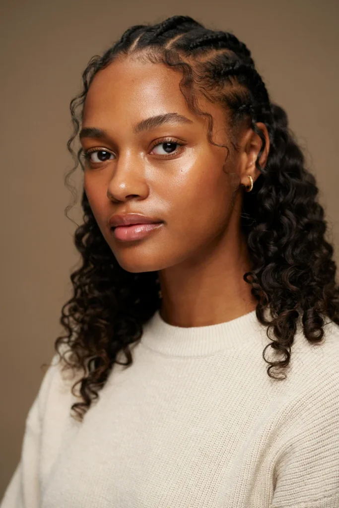 Partial Box Braids + Natural Curls 3a Hair
