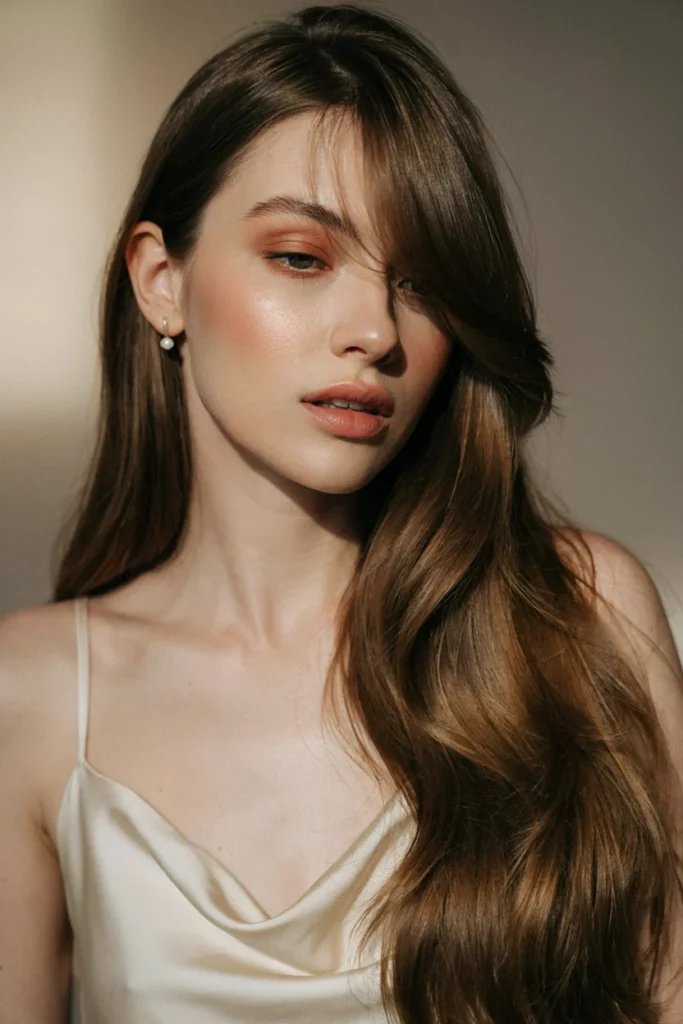 Romantic Long Hair with Swept Bangs