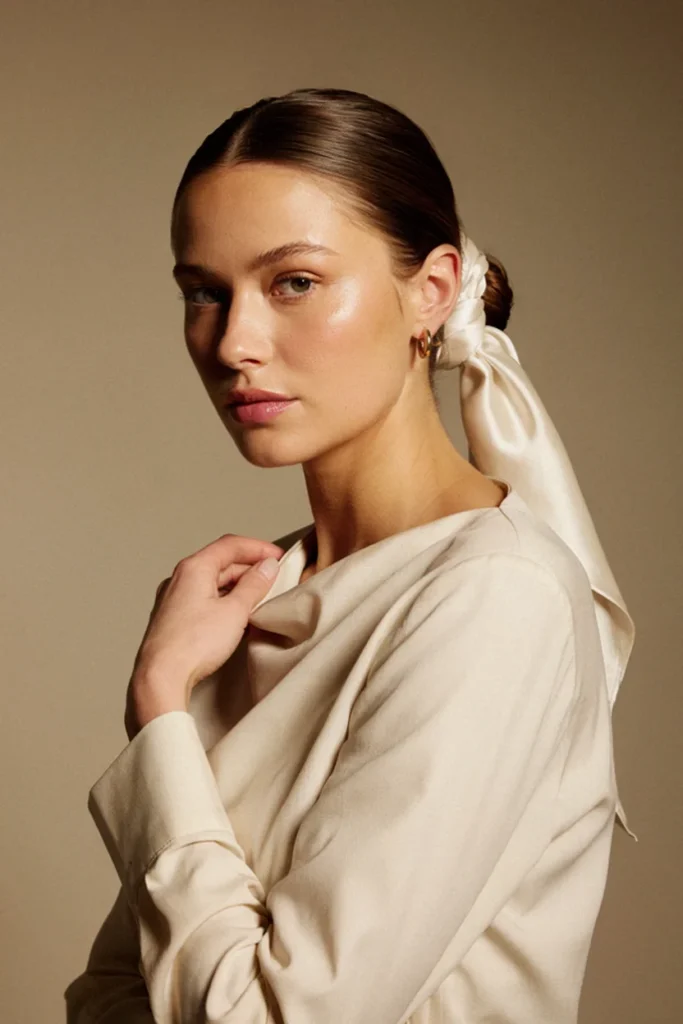 Satin-Scarf Wrapped Low Bun