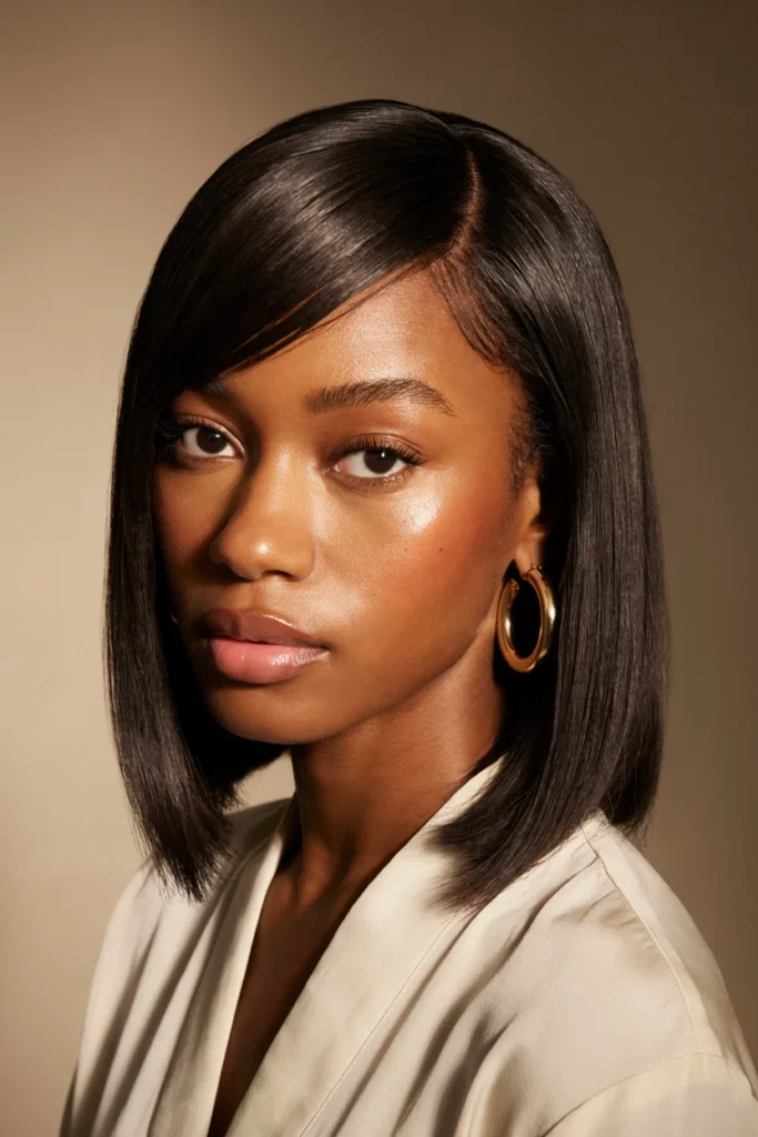 Side-Parted Bob with a Deep Swoop Bang