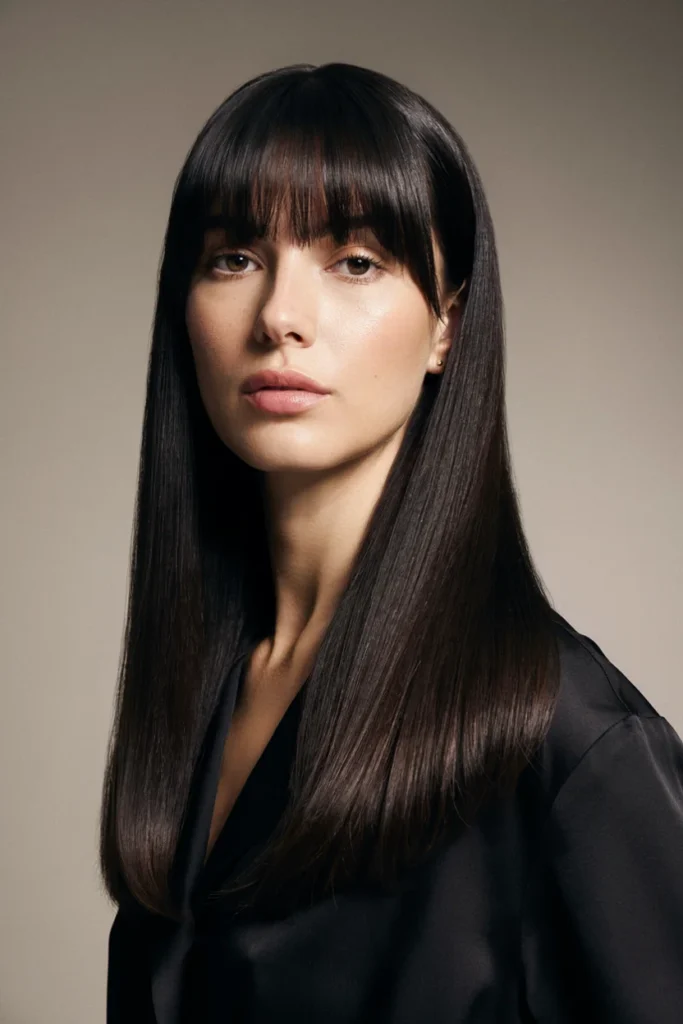 Sleek Straight Long Hair with Bottleneck Bangs
