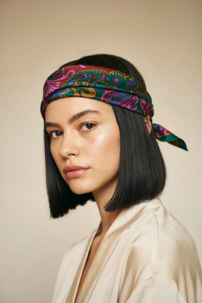 Straight Blunt Bob with a Silk Scarf