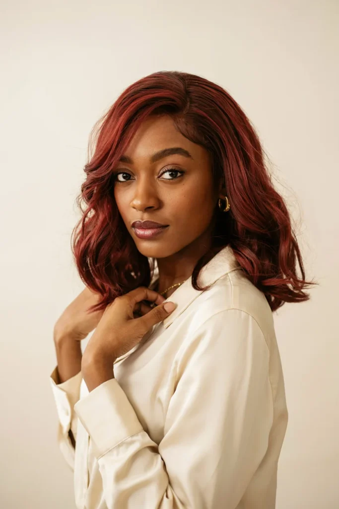 Voluminous Bob with Ruby Red Highlights
