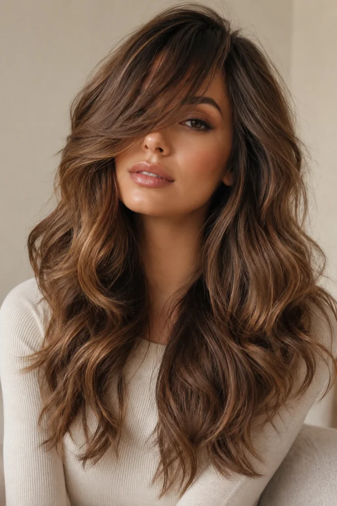 Wavy Bangs for a Soft Glam Look