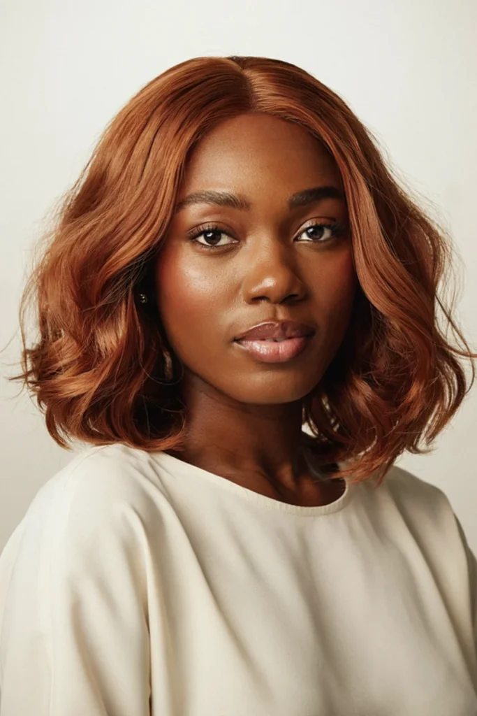 Wavy Red Bob with Middle Part