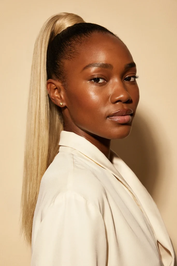 Blonde Ponytail with Dark Shaved Sides