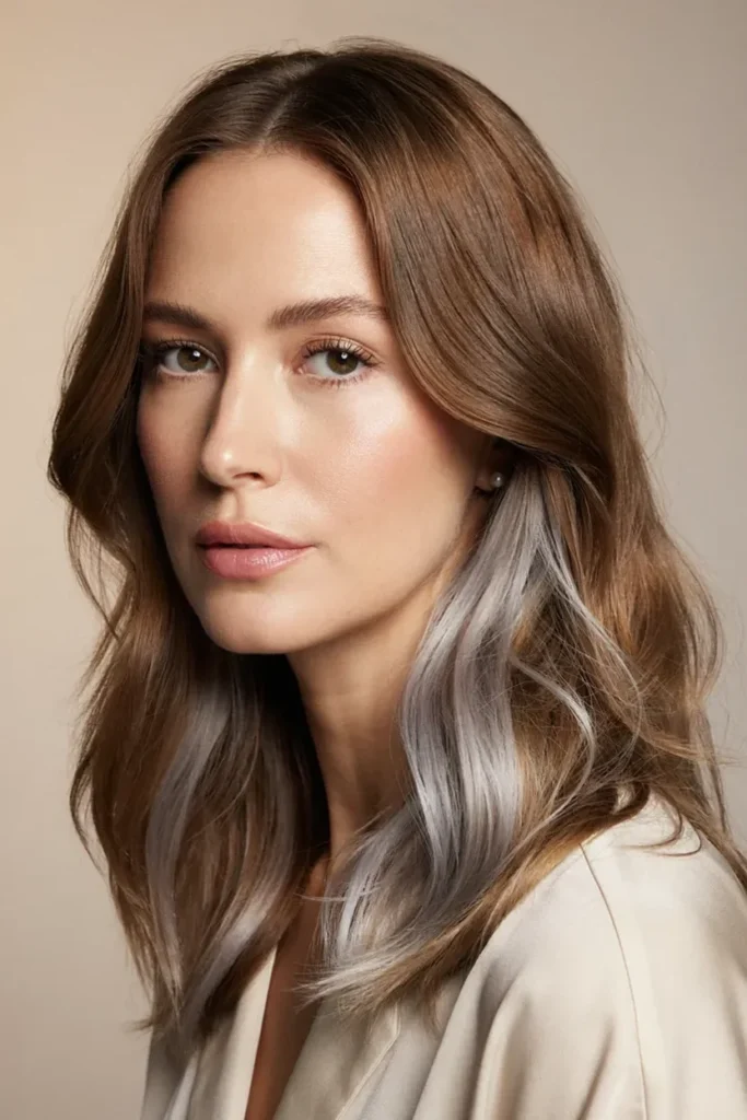 Brown Hair with Icy Silver Highlights