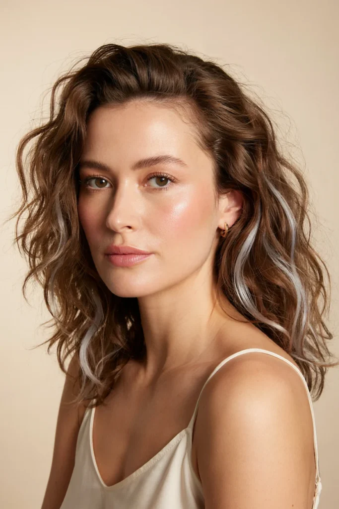 Brown Hair with Silver Highlights for Loose Curls
