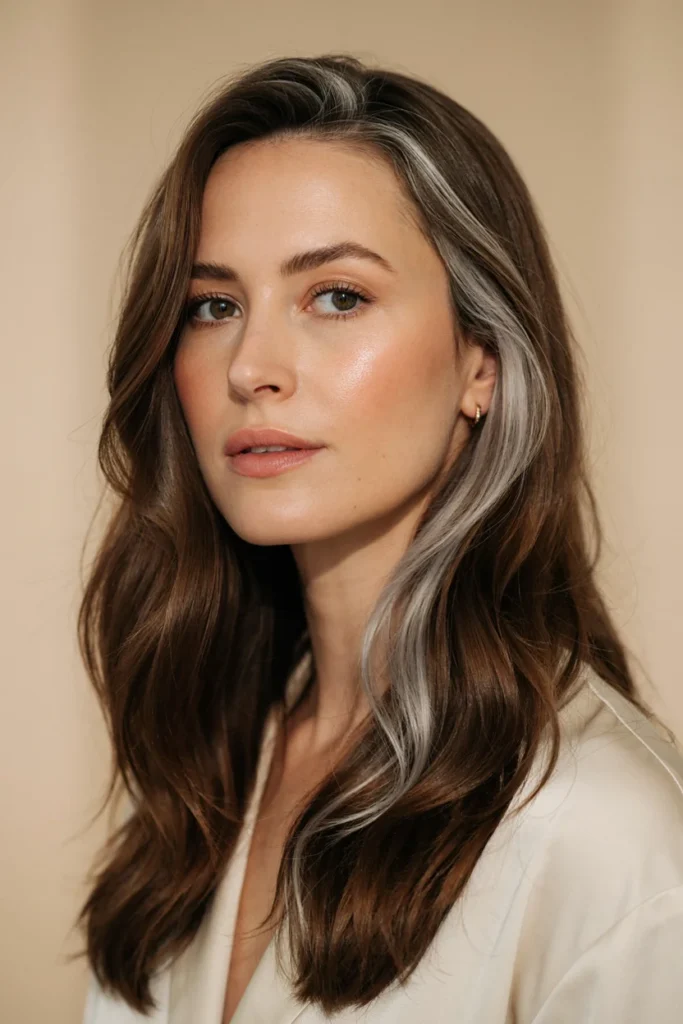 Chocolate Brown Hair with Silver Highlights