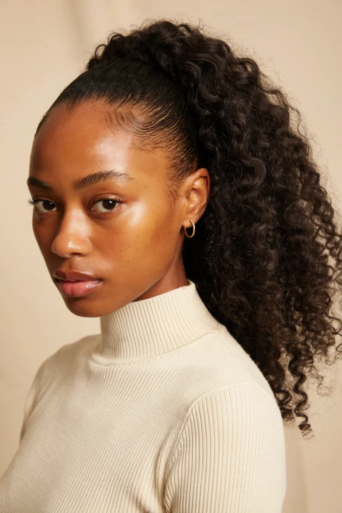 Curly High Ponytail with Clean Shaved Sides