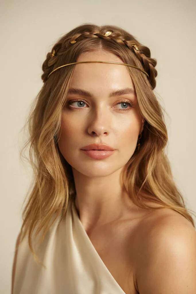 Greek Goddess Hairstyle With Gold Accessories