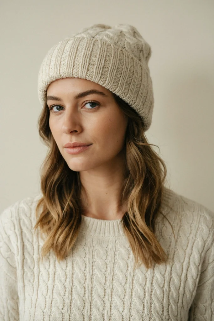 Half-Up Half-Down Beanie Hairstyle