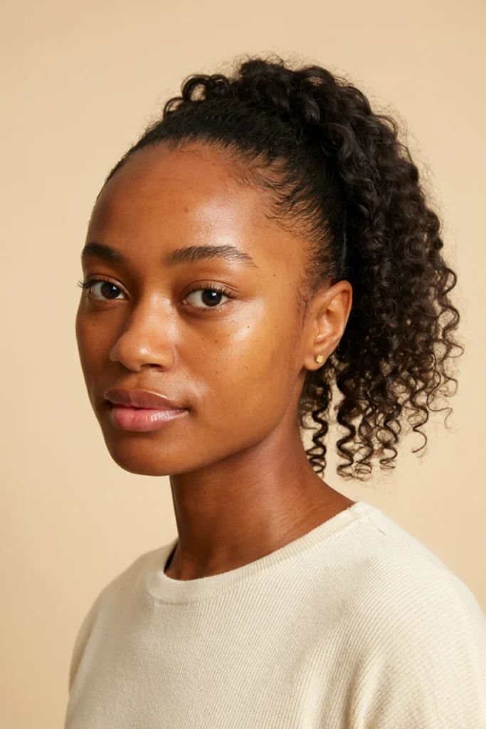 High Curly Ponytail with Fade