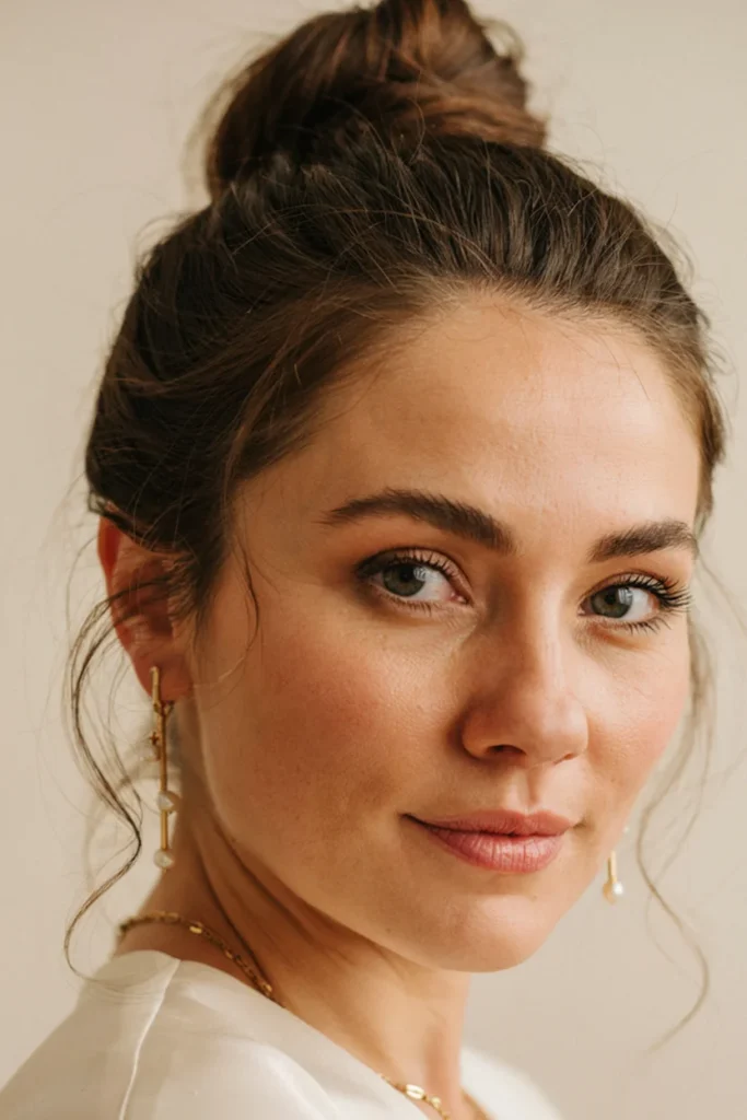 High Messy Bun with Face-Framing Pieces
