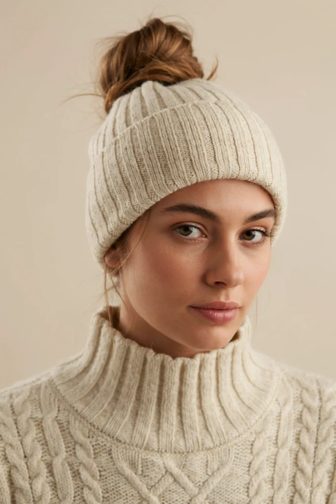 High Messy Bun With a Beanie