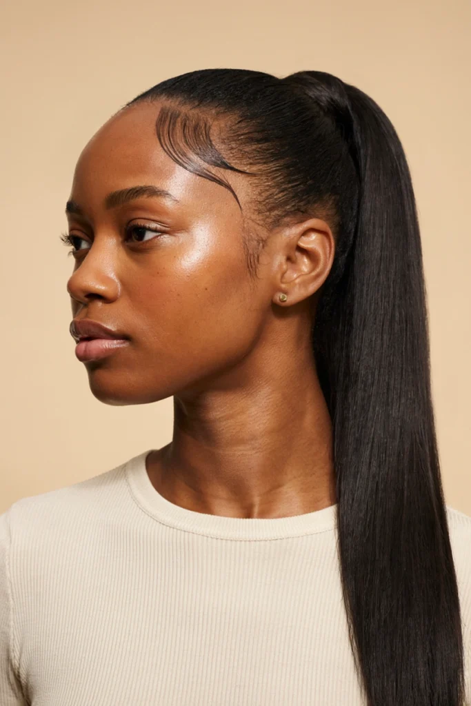 High Ponytail with Tribal-Inspired Shaved Design