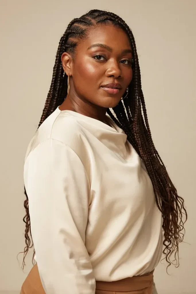 Long Cornrows with Curled Ends