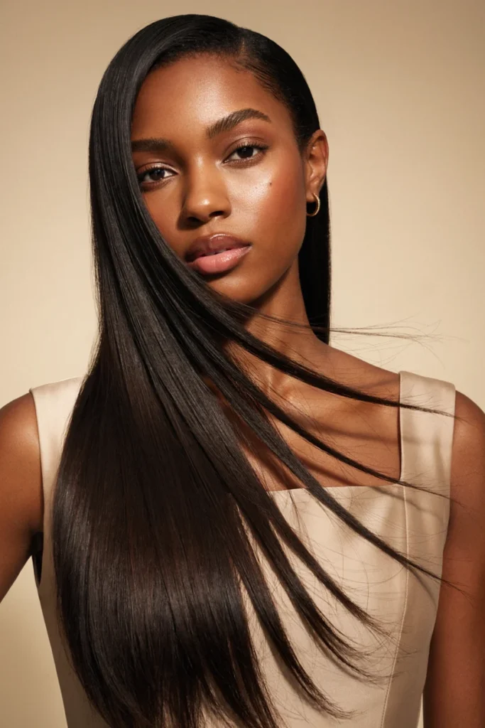 Long Straight Hair with Dramatic Side Sweep